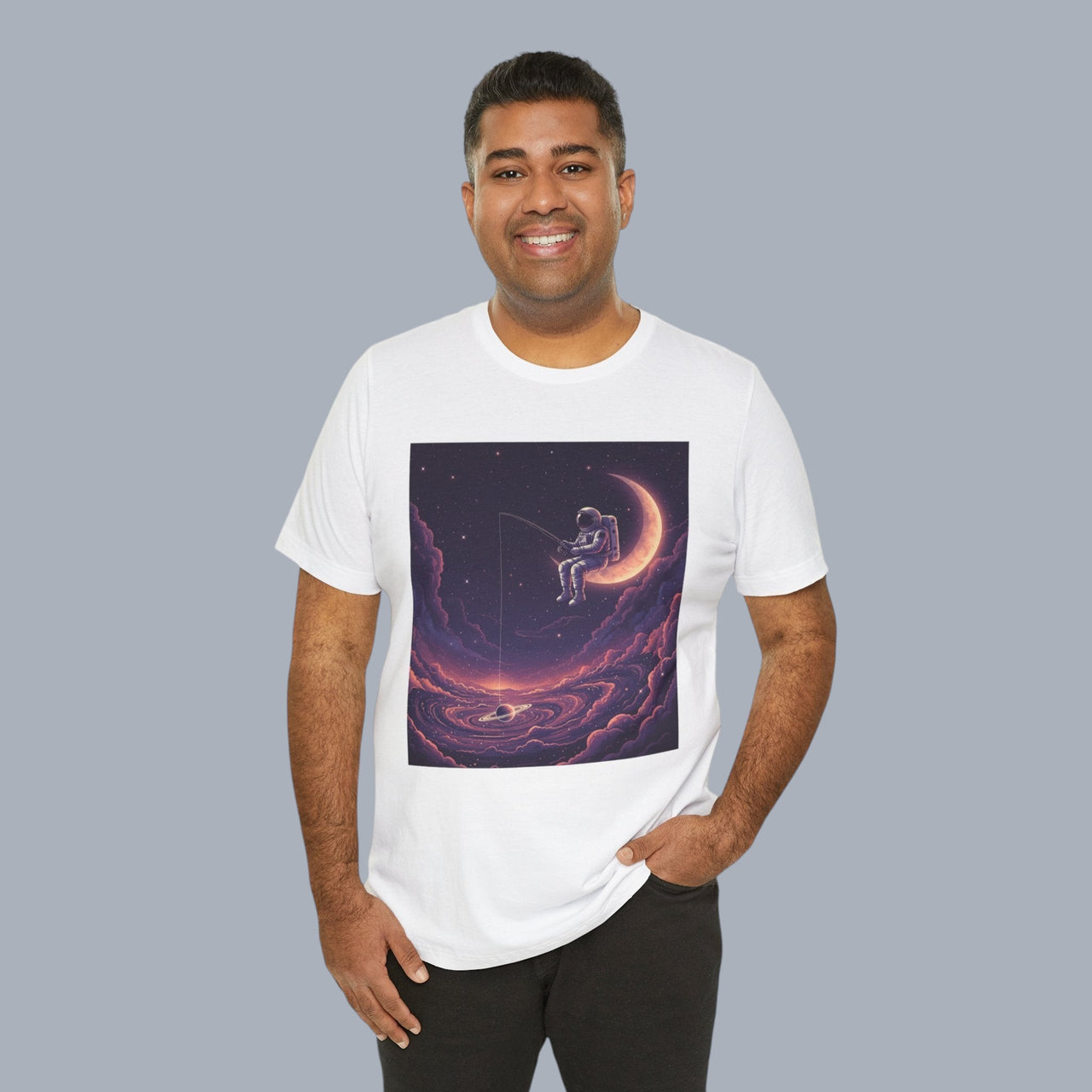Astronaut Moon Fishing T‑Shirt — Dreamy Cosmic Scene Graphic Tee alternate view 4