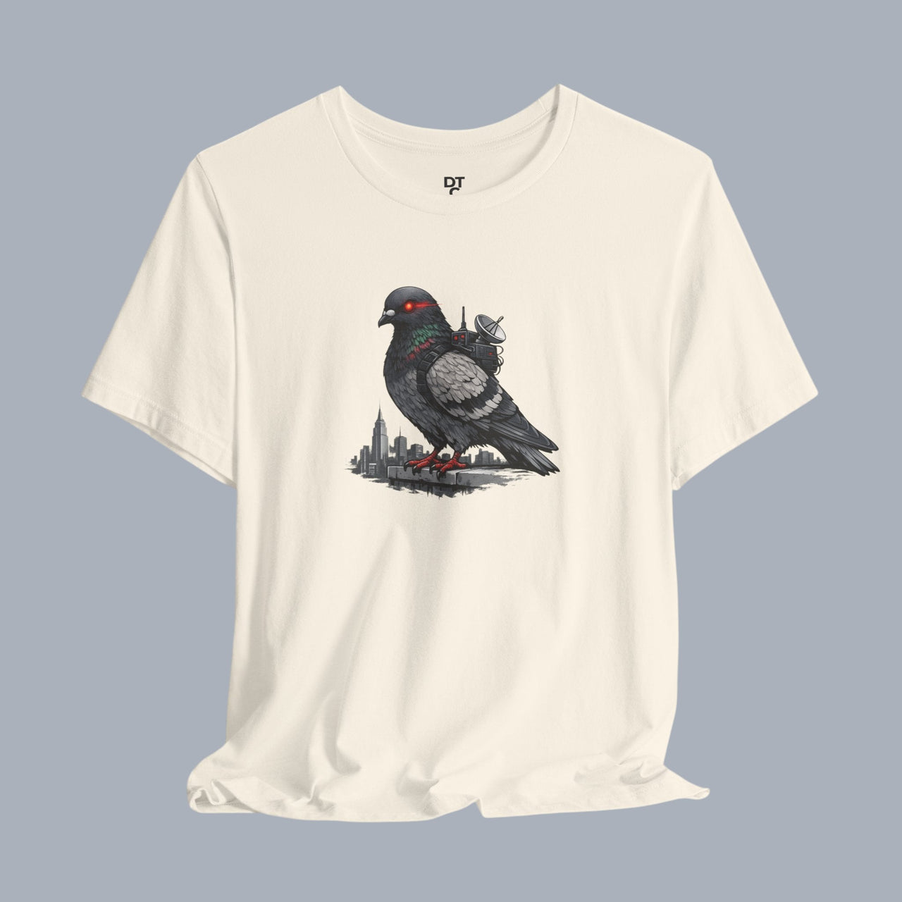 Surveillance Pigeon Cityscape Tee — Urban Bird Graphic T-Shirt alternate view 4