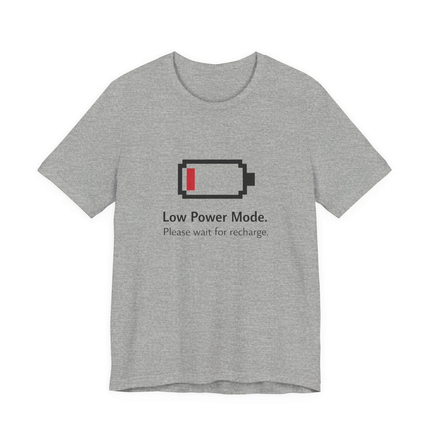 Low Power Mode T-Shirt – Pixel Battery Graphic Tee with “Please wait for recharge.” alternate view 13