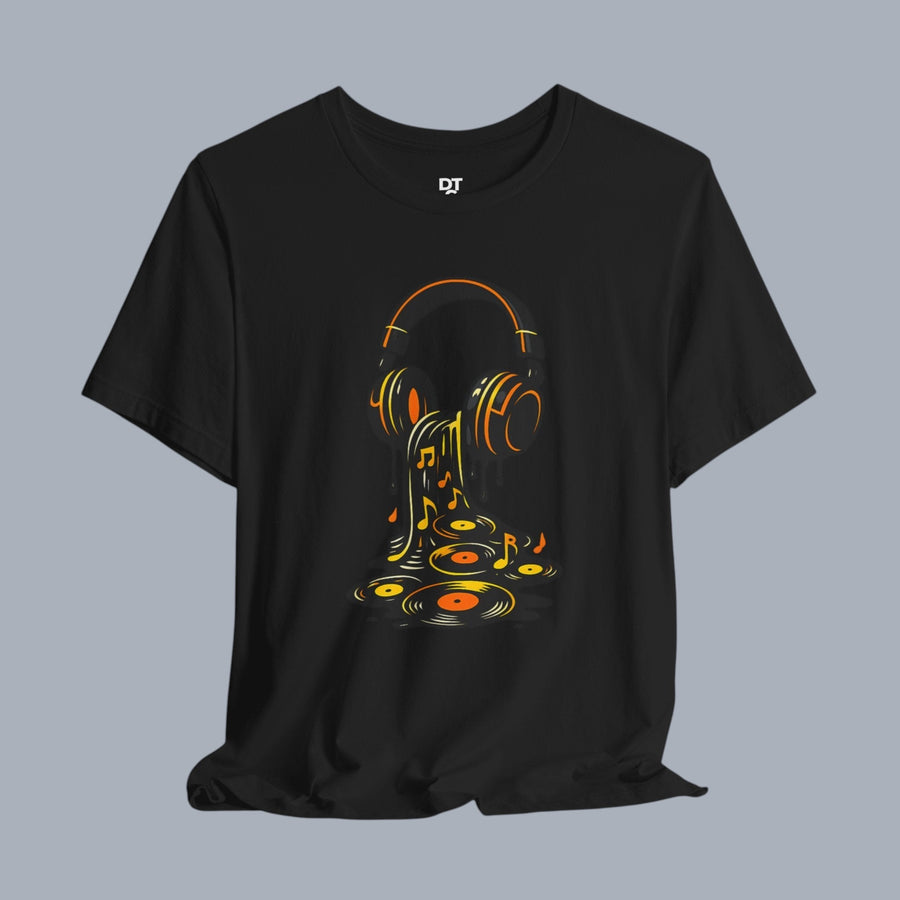 Melting Headphones Tee — Retro Vinyl Drip Music T-Shirt alternate view 3