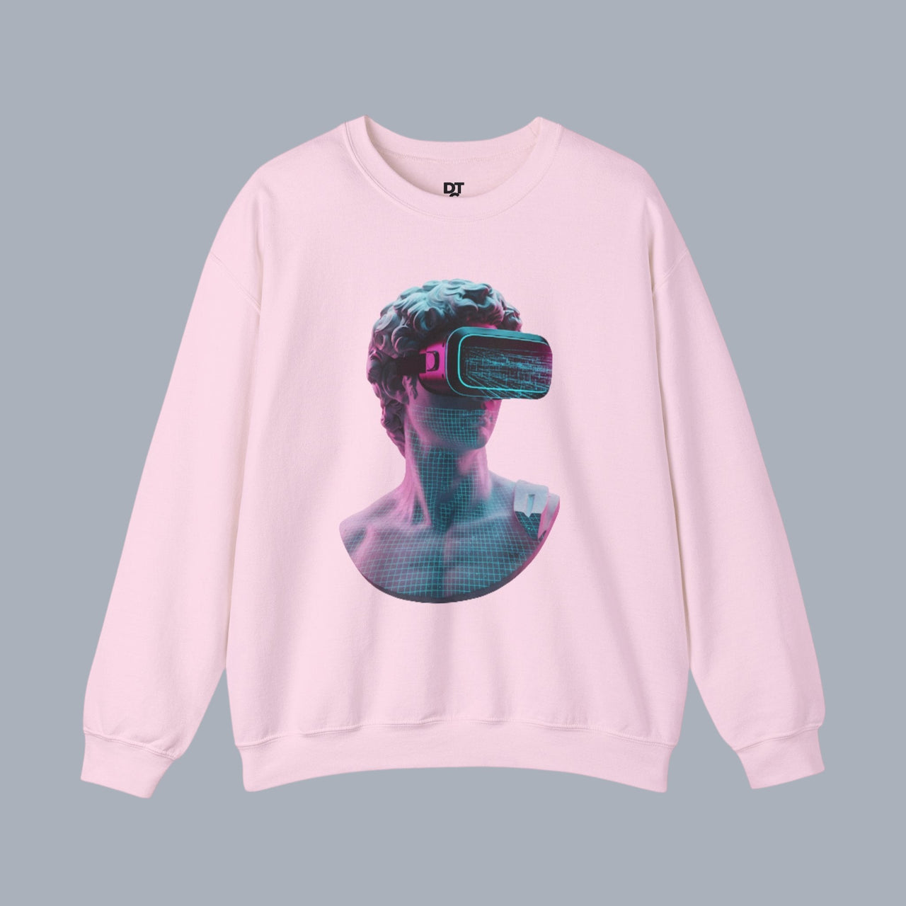 Retro Vaporwave Statue Crewneck Sweatshirt – VR Bust Graphic alternate view 7