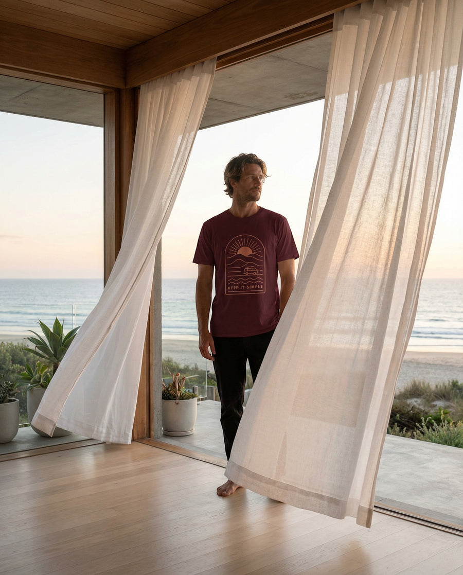 Keep It Simple Sunset Tee — Minimal Camper Van Graphic T-Shirt