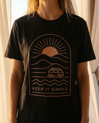 Keep It Simple Sunset Tee — Minimal Camper Van Graphic T-Shirt