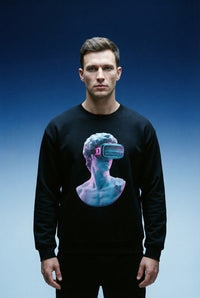 Retro Vaporwave Statue Crewneck Sweatshirt – VR Bust Graphic alternate view 2