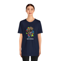 DailyThreadCo. navy blue 100% cotton t-shirt with a graphic of a honey badger lifting a bear, with colorful paint splatters and the text 'Zero Given'.