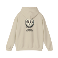 DailyThreadCo. beige 50/50 cotton-poly fleece hoodie with a dripping moon graphic and 