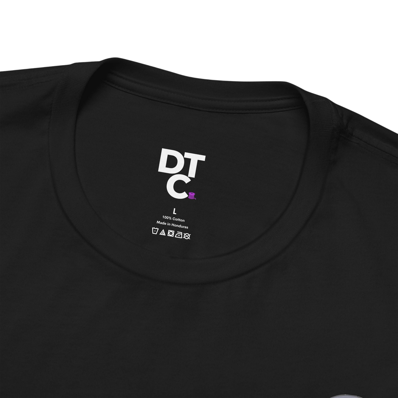 DailyThreadCo. black 100% cotton t-shirt with Gothic church graphic on back and small chest mark.