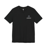 DailyThreadCo. black 100% cotton crew neck t-shirt with a small skull graphic and 