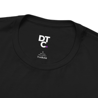 DailyThreadCo. black 100% cotton t-shirt with a graphic print on the back of a hooded reaper holding a heart. Features a ribbed crew neck and short sleeves.