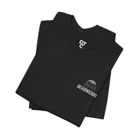 DailyThreadCo. black 100% Airlume cotton t-shirt with crew neck, featuring a small chest graphic of a skull and the word 