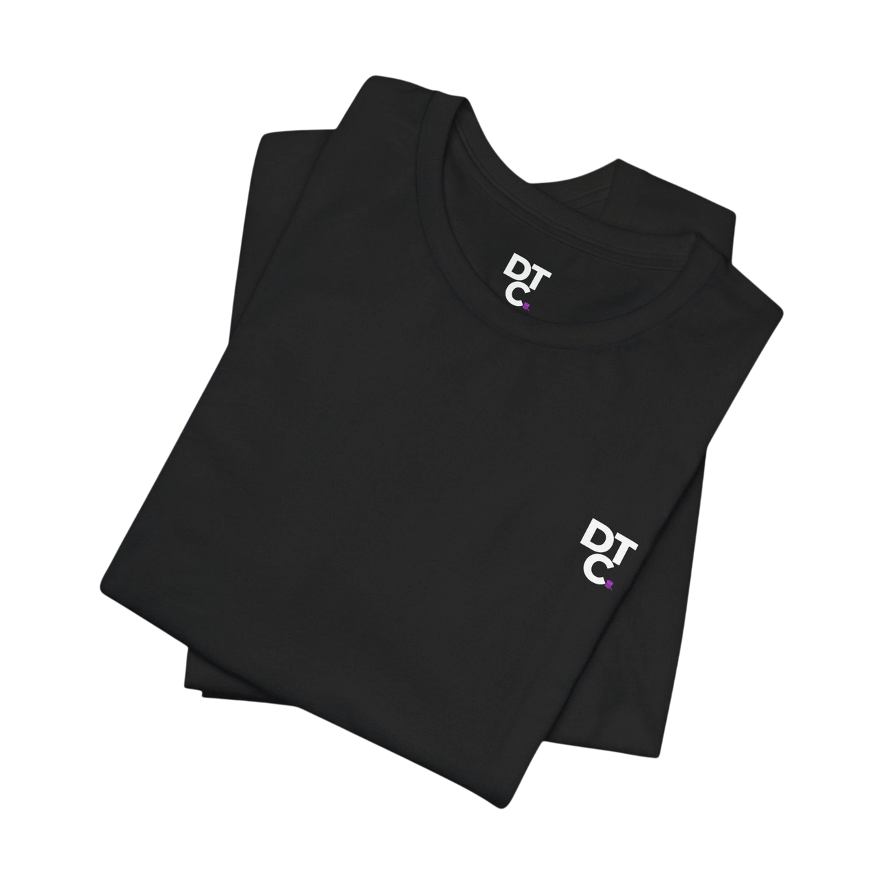 DailyThreadCo. black 100% cotton t-shirt with crew neck and small white DTCO logo on chest.
