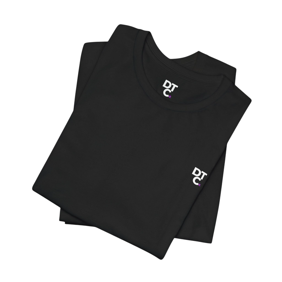 DailyThreadCo. black 100% cotton t-shirt with crew neck and small DTC logo on chest.
