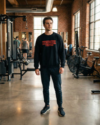 DailyThreadCo. black crewneck sweatshirt with red 