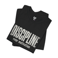 DailyThreadCo black 100% cotton t-shirt with distressed white text reading 