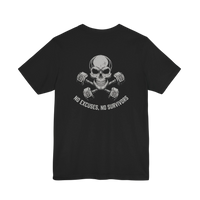 DailyThreadCo. black 100% Airlume cotton t-shirt with a skull and crossed dumbbells graphic and 