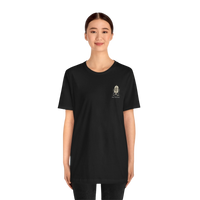DailyThreadCo. black 100% cotton t-shirt with a small chest graphic of a skeleton hand and 