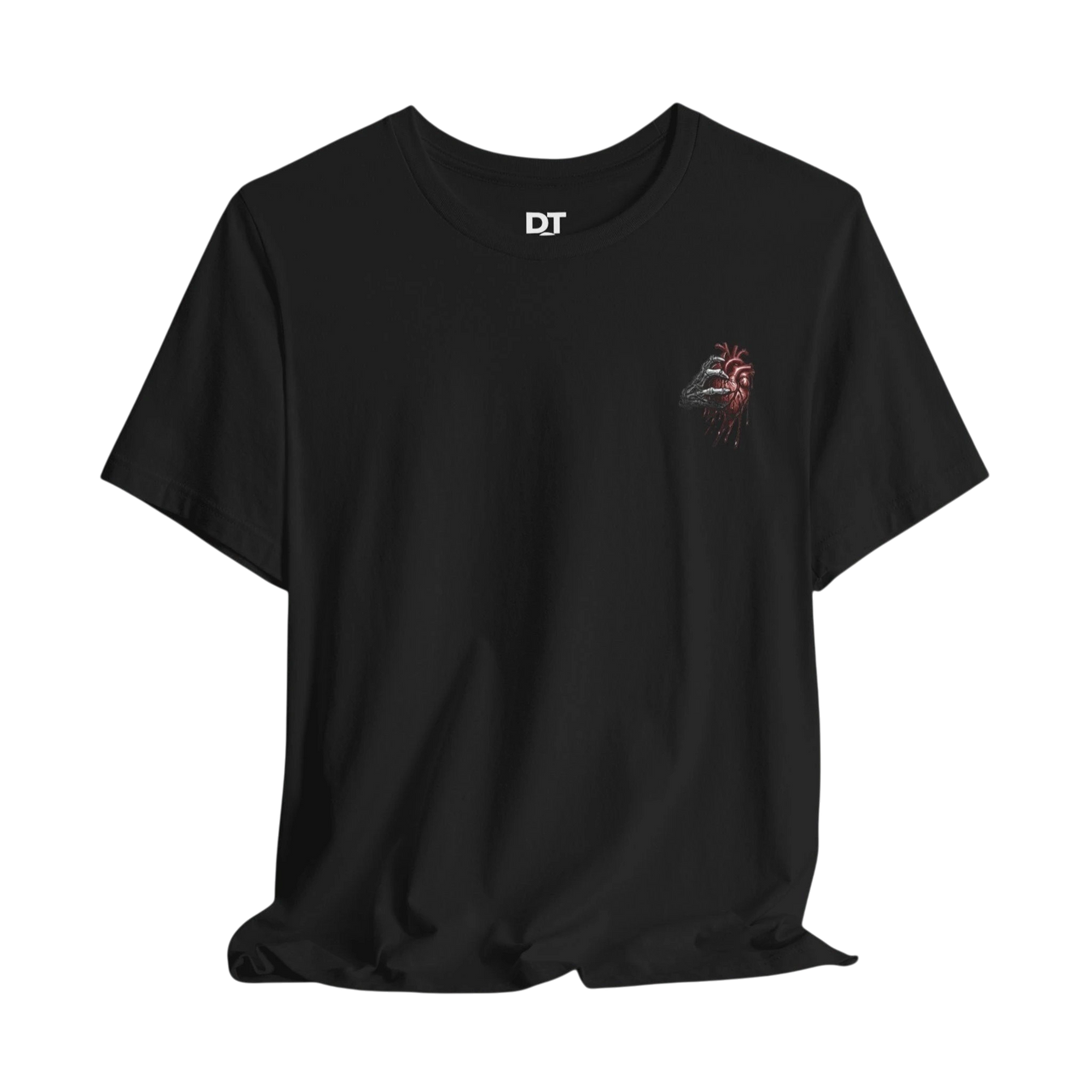 DailyThreadCo. black 100% cotton t-shirt with a small graphic of a anatomical heart on the left chest.