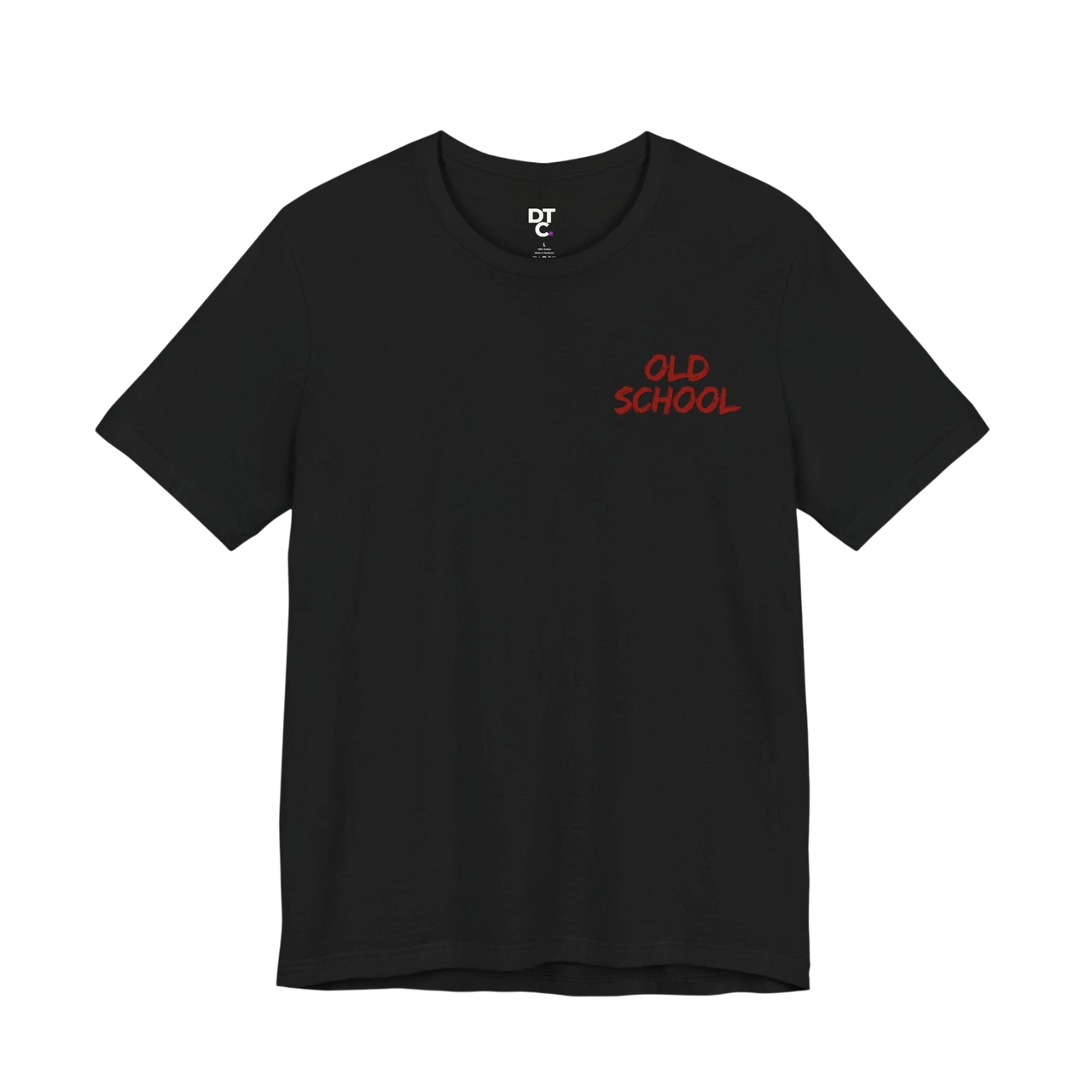 DailyThreadCo. black 100% cotton t-shirt with red "OLD SCHOOL" graphic on the chest and a crew neck.