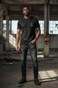 DailyThreadCo. black 100% cotton t-shirt with a Roman skull graphic and 