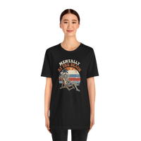DailyThreadCo. black 100% cotton t-shirt with a retro graphic of a skeleton relaxing in a beach chair under palm trees with the text 