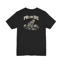 DailyThreadCo. black 100% cotton t-shirt with a skeleton deadlifting a barbell and 