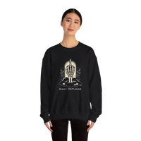 DailyThreadCo. black crewneck sweatshirt with a skeleton hand graphic giving the middle finger, surrounded by foliage and text 