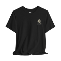 DailyThreadCo. black 100% cotton t-shirt with a small chest graphic of a skeleton hand and 