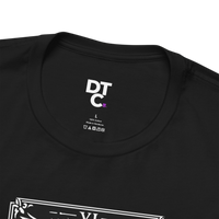 DailyThreadCo. black 100% cotton t-shirt with a monochrome tarot card graphic, size L.