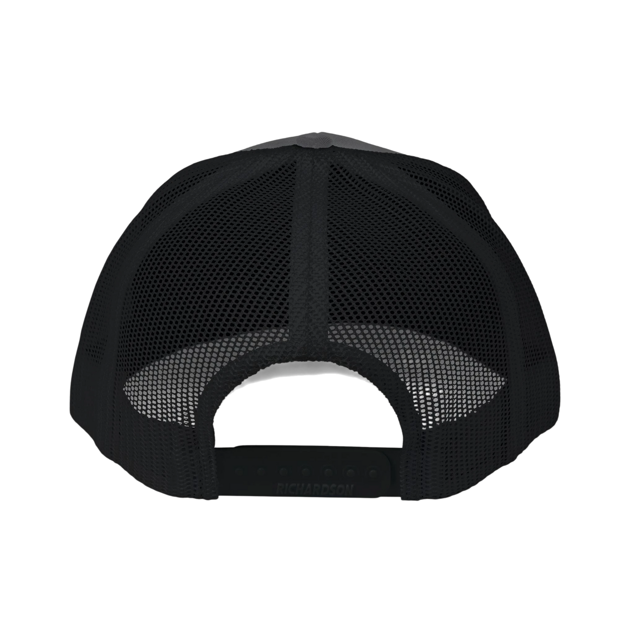 DailyThreadCo. black trucker cap with mesh back and adjustable snap closure, featuring a distressed skull emblem and 'DEADWEIGHT' logo.
