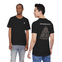 DailyThreadCo. black 100% cotton t-shirt with a graphic of weight plates and the text 