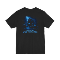 DailyThreadCo. black 100% cotton t-shirt with a blue graphic of a creature lifting weights and the text 