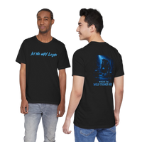 DailyThreadCo. black 100% cotton t-shirt with blue text 