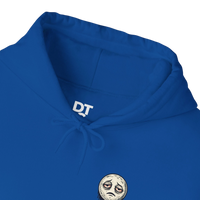 DailyThreadCo. blue cotton-poly blend hoodie with a dripping moon graphic and 