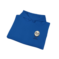 DailyThreadCo. blue cotton-poly blend hoodie with a dripping moon graphic and 
