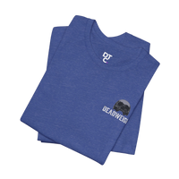DailyThreadCo. blue heather cotton t-shirt with DTC logo on chest and 