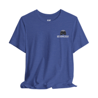 DailyThreadCo. blue heather cotton t-shirt with small skull logo and 