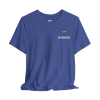 DailyThreadCo. blue heather cotton graphic tee with 'DEADWEIGHT' text and skull graphic on chest.