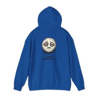 DailyThreadCo. blue cotton-poly blend hoodie with a dripping moon graphic and 