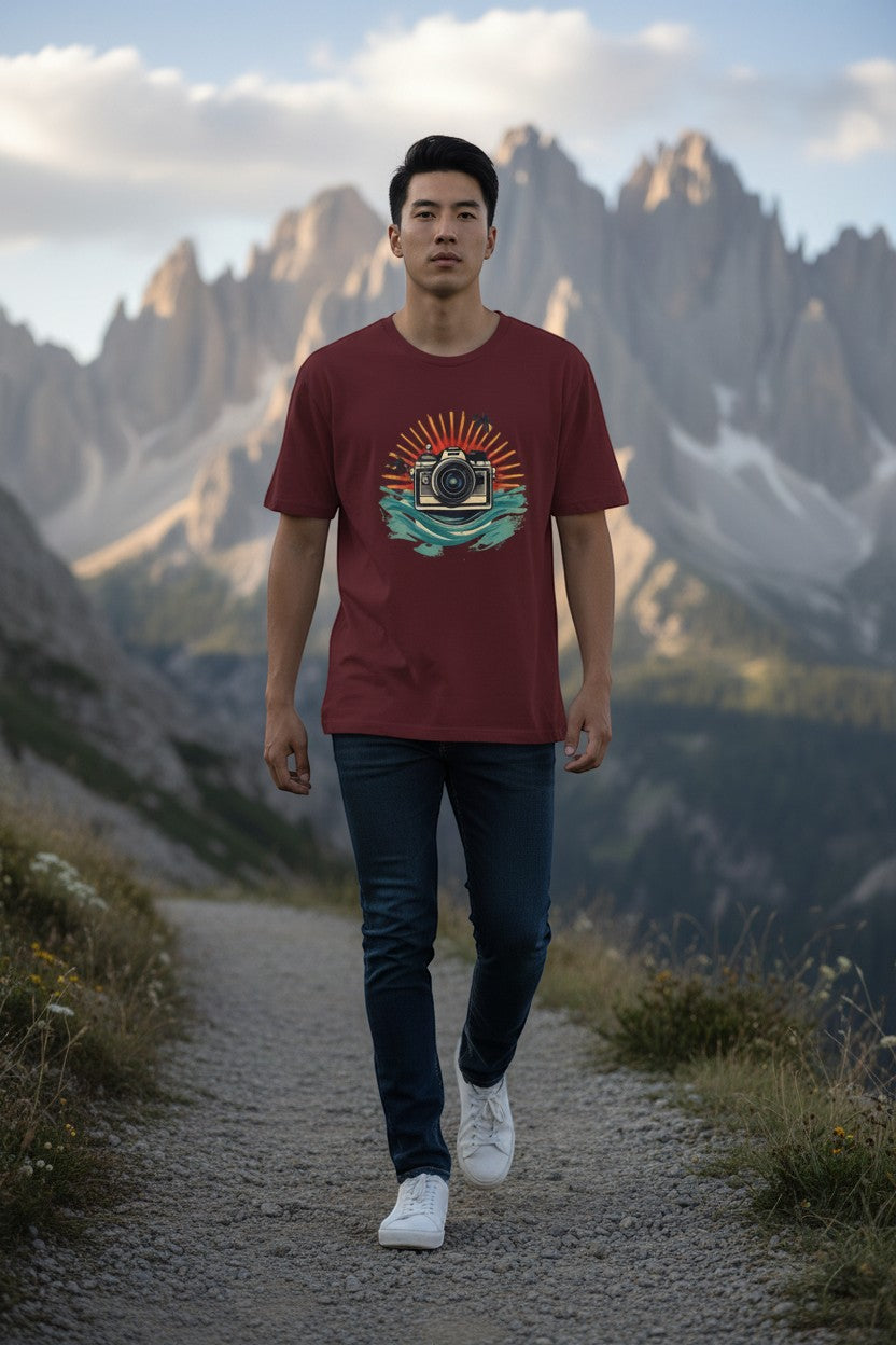 Camera Sunset Tee — Vintage Beach Photography T-Shirt