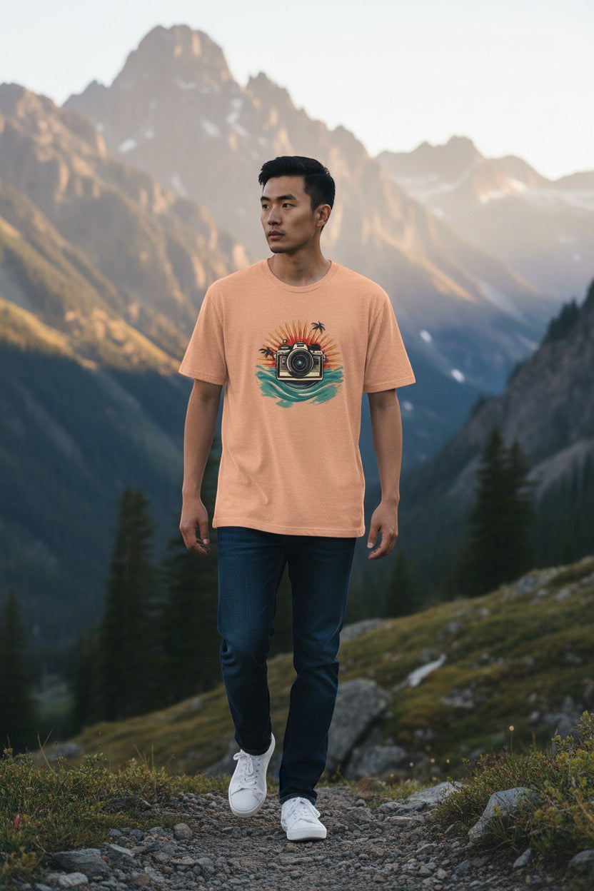 Camera Sunset Tee — Vintage Beach Photography T-Shirt