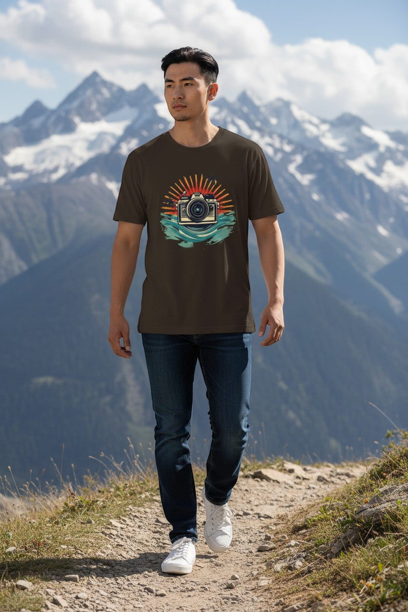 Camera Sunset Tee — Vintage Beach Photography T-Shirt
