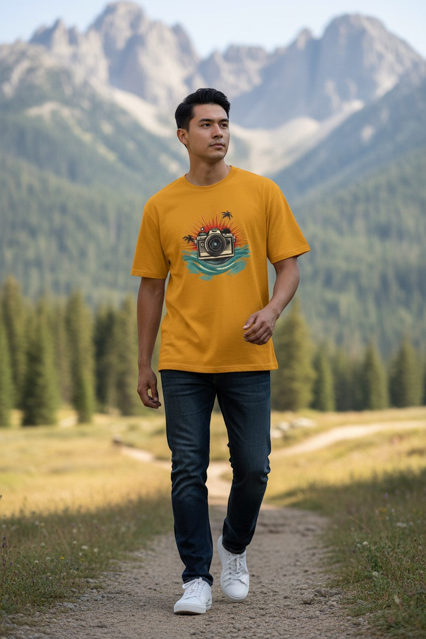 Camera Sunset Tee — Vintage Beach Photography T-Shirt