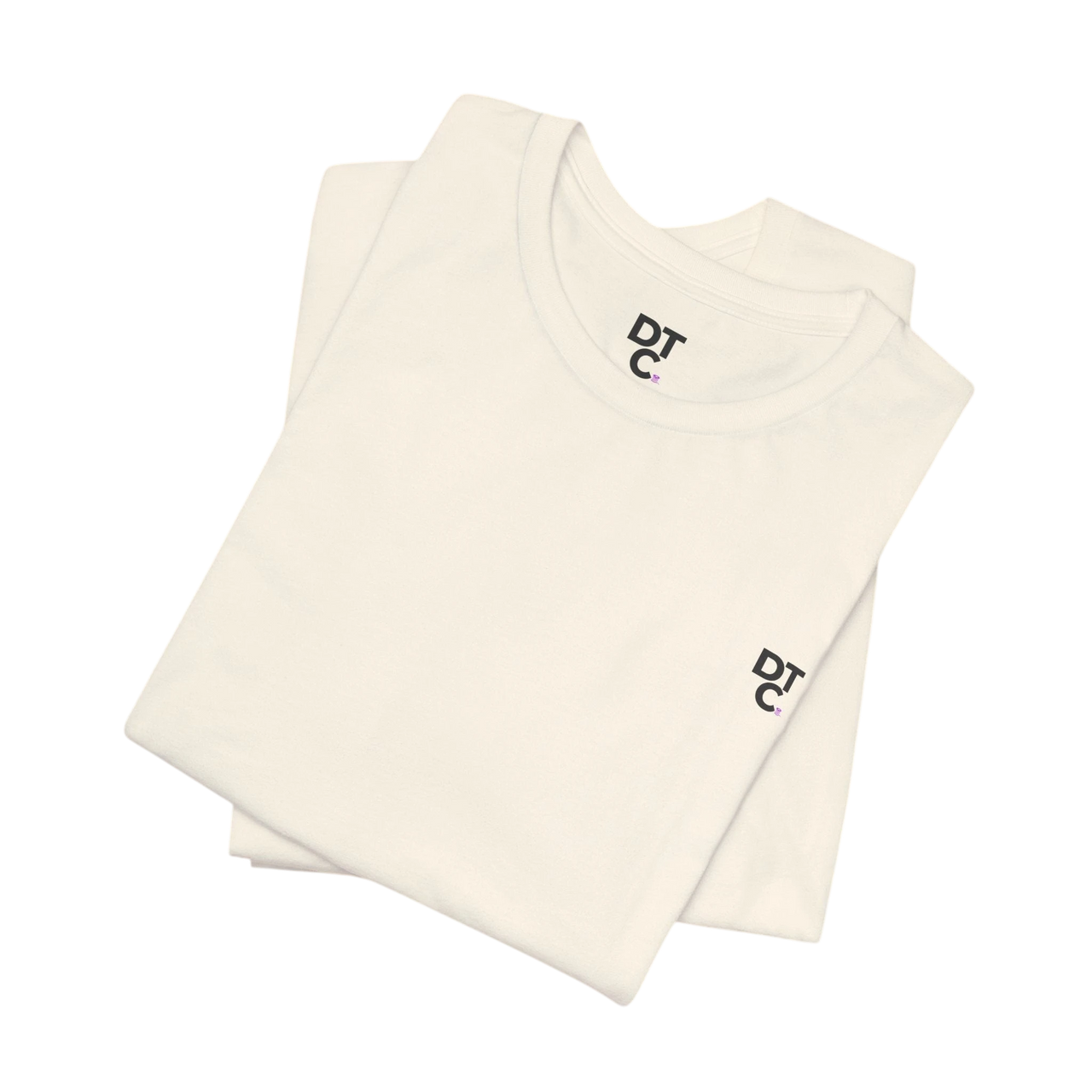 DailyThreadCo. cream 100% cotton crew neck t-shirt with small embroidered logo on chest and sleeve.