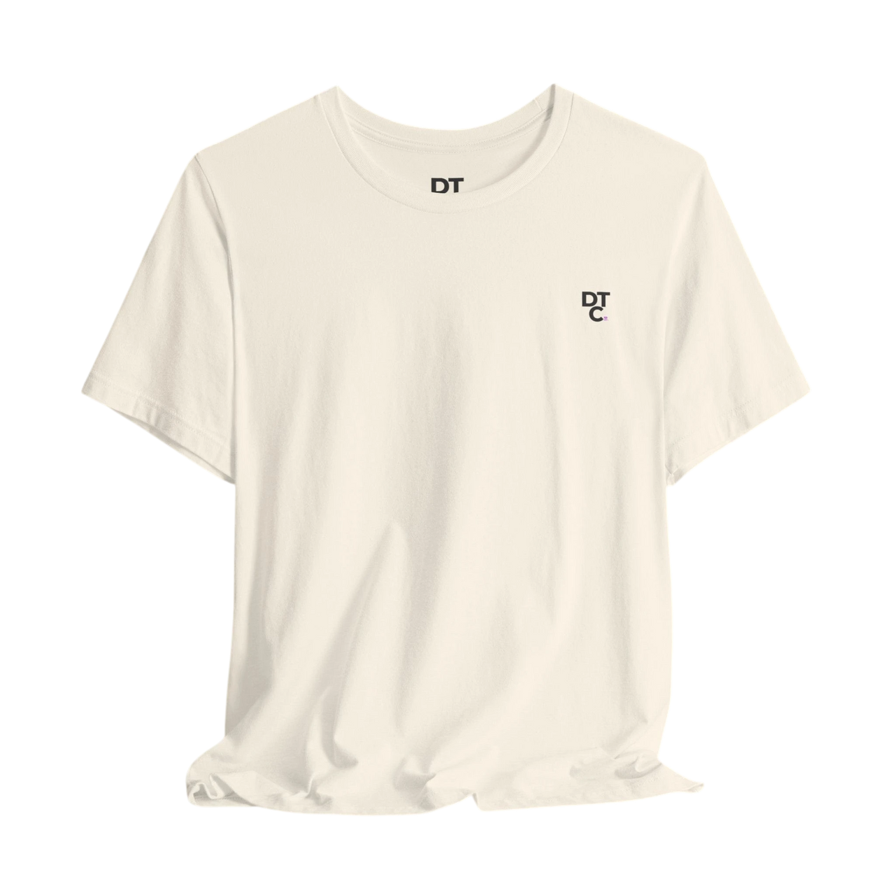 DailyThreadCo. cream 100% cotton t-shirt with a small black DT logo on the left chest.