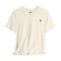 DailyThreadCo. cream 100% cotton t-shirt with a small black DT logo on the left chest.