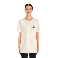 DailyThreadCo. cream 100% cotton t-shirt with a small gothic skeleton hand graphic on the chest.
