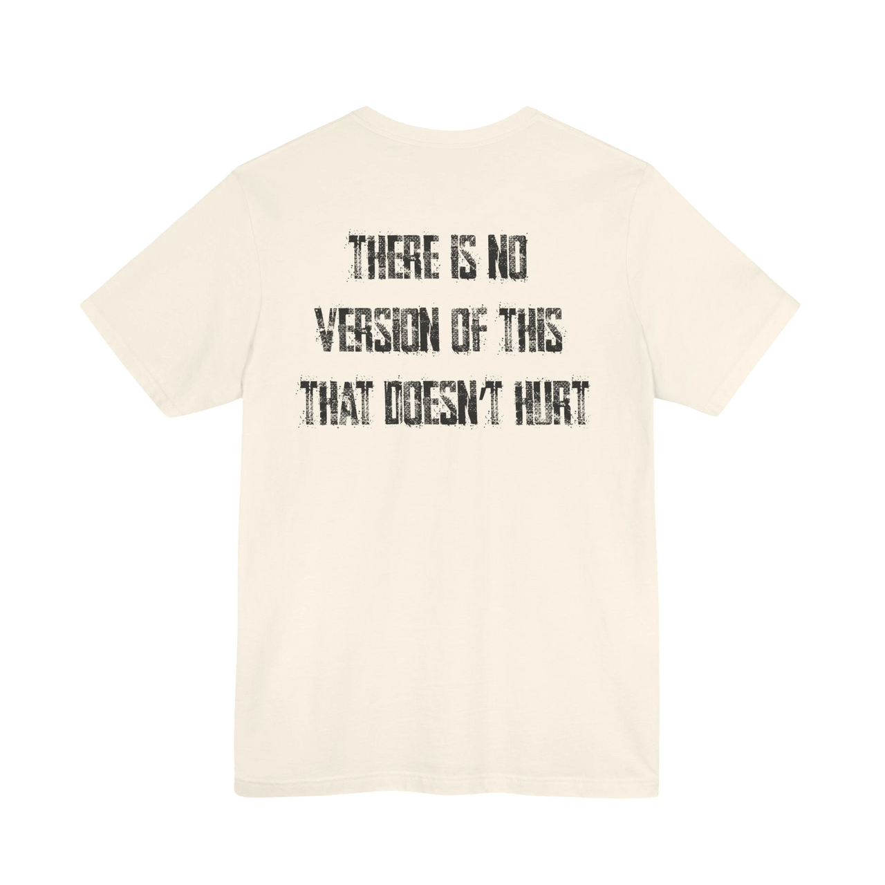 DailyThreadCo. cream 100% cotton t-shirt with distressed text graphic on back.