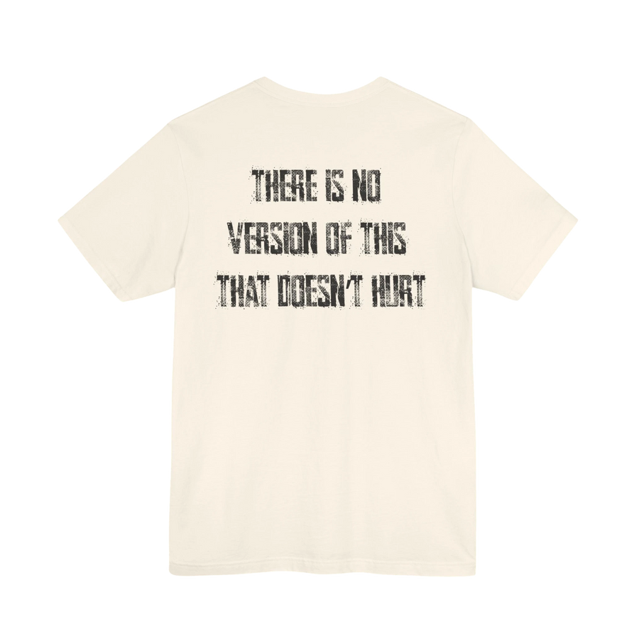 DailyThreadCo. cream 100% cotton t-shirt with distressed text graphic on back.