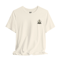 DailyThreadCo. cream 100% cotton t-shirt with a small skeleton hand graphic on the chest and 