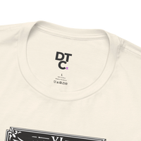 DailyThreadCo. cream 100% cotton t-shirt with black 'The Lovers' tarot card graphic and occult symbols.